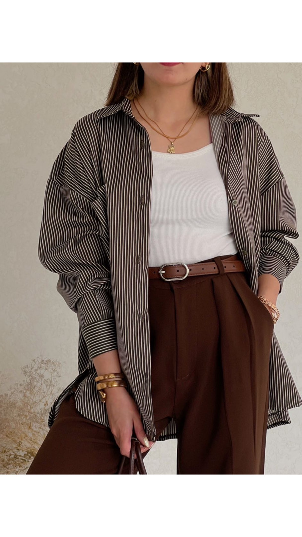 شومیز راه راه قهوه ای