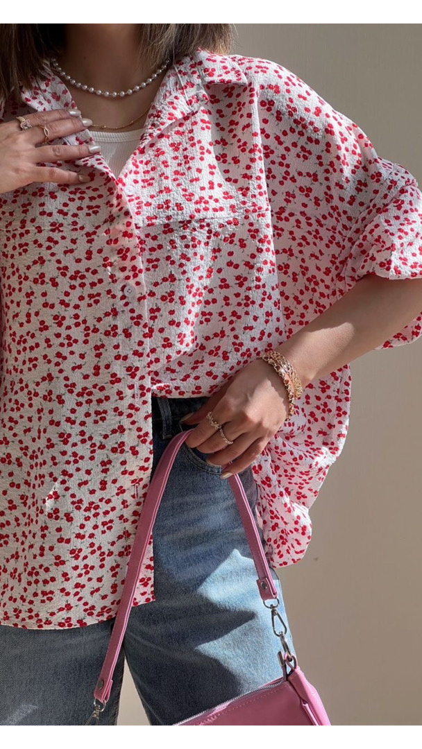 شومیز پروانه طرح گل سرخ