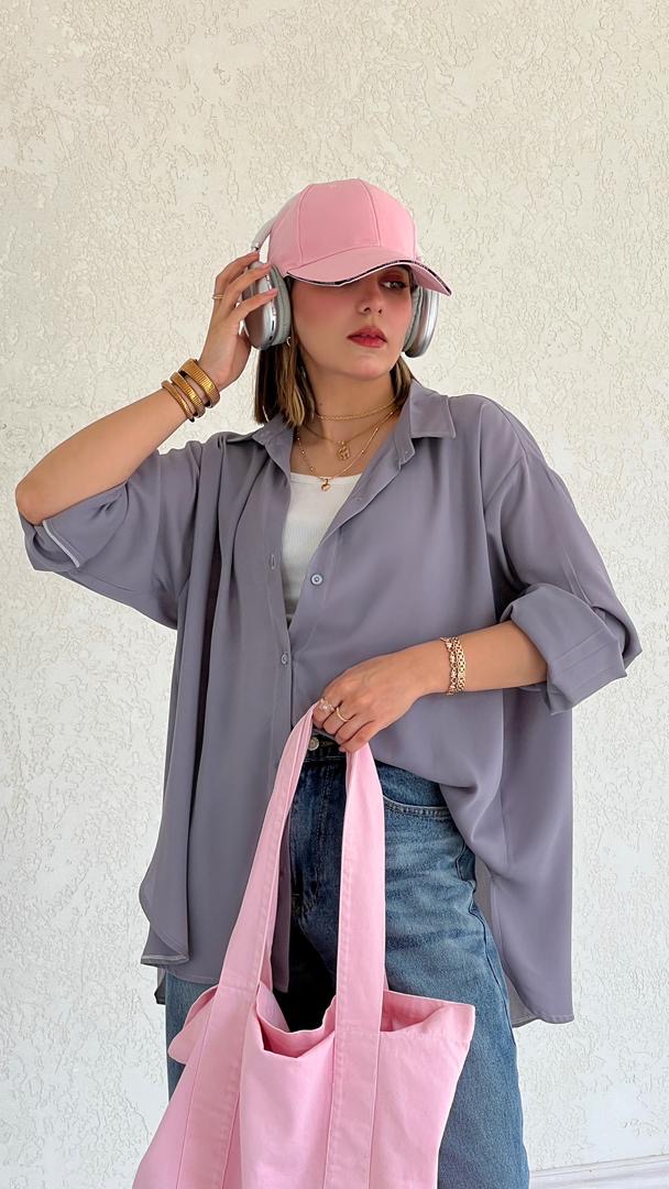 شومیز حریر طوسی