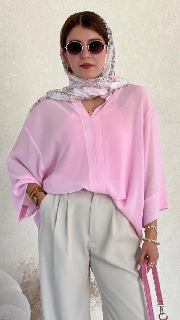 شومیز حریر صورتی پودری قاصدک