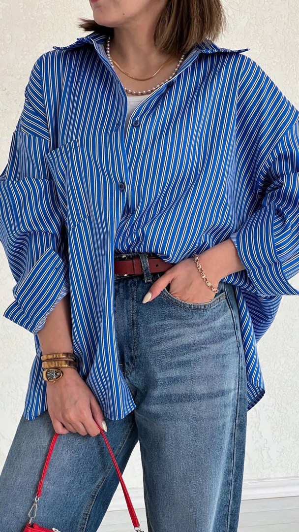 شومیز راه راه آبی تیره