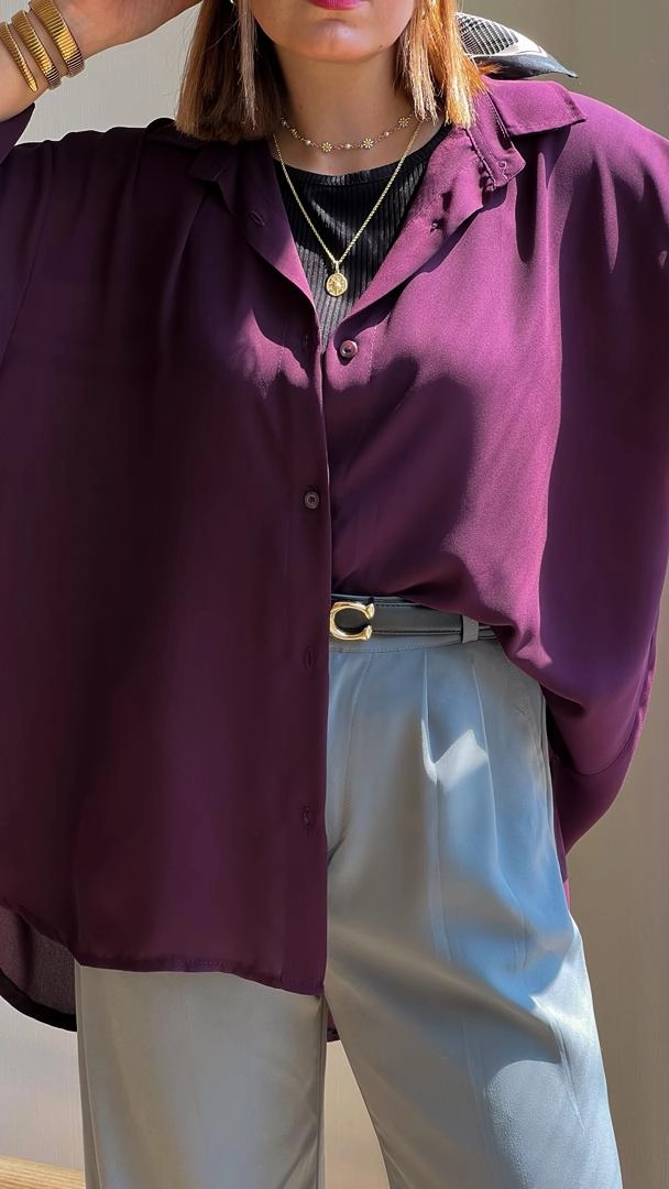 شومیز حریر بادمجانی