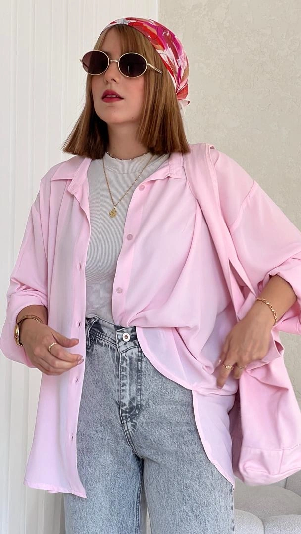 شومیز حریر صورتی پودری