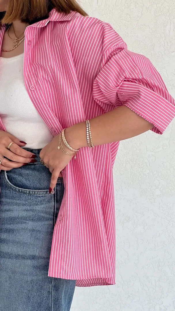 شومیز راه راه صورتی