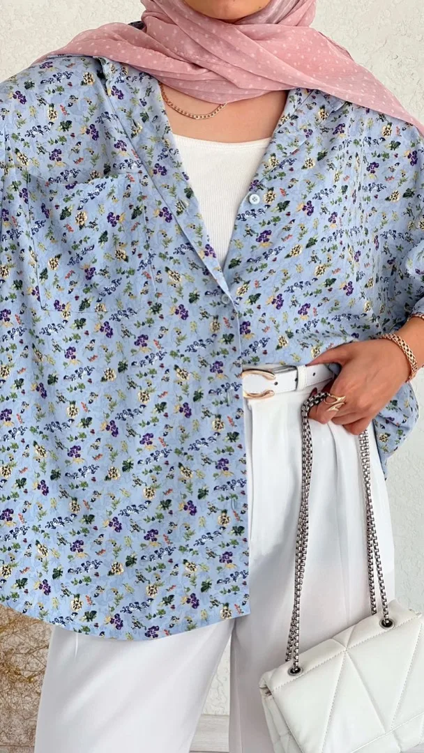 شومیز گل سنبل آبی