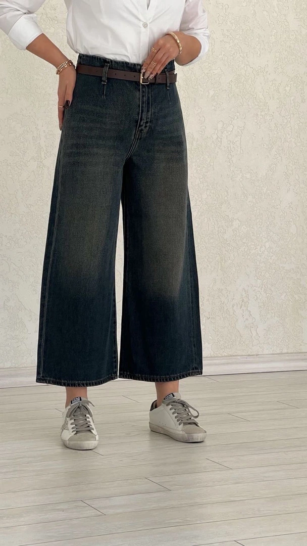 شلوار واید لگ آبی زیتونی