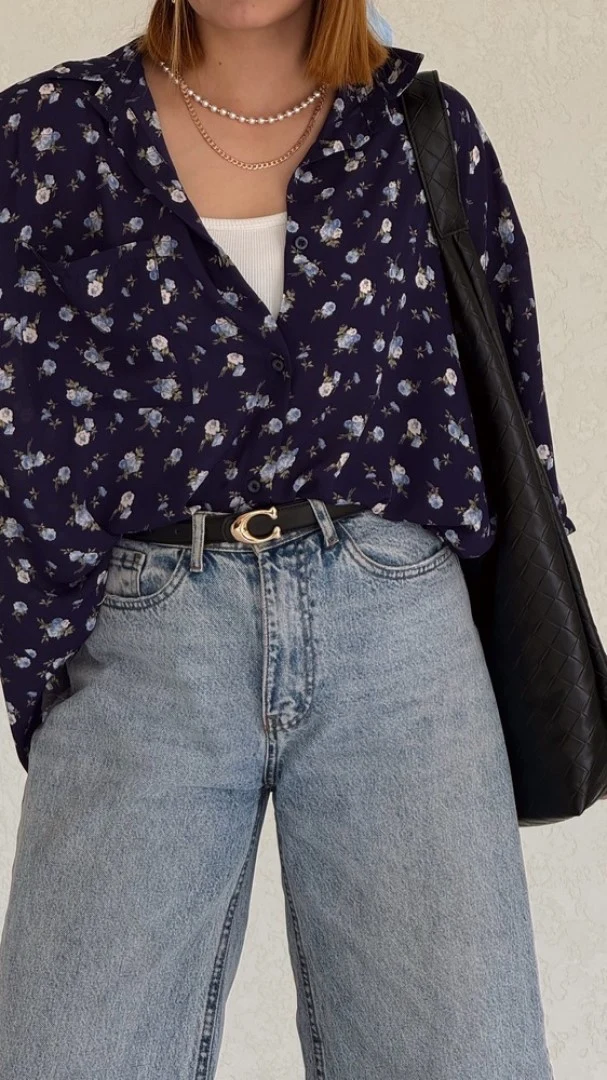 شومیز بهار طرح گل سرمه