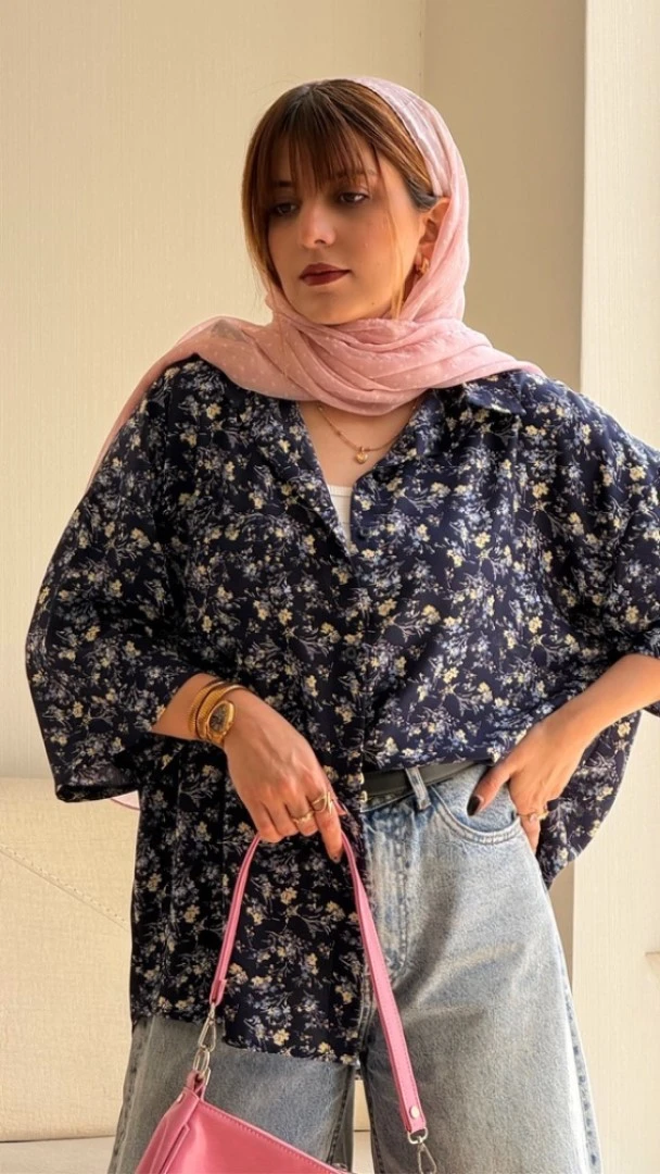 شومیز بهار طرح گل مخمل