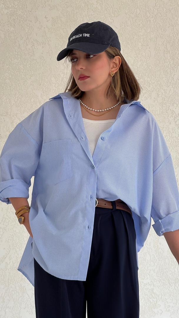 شومیز راه راه آبی کلاسیک