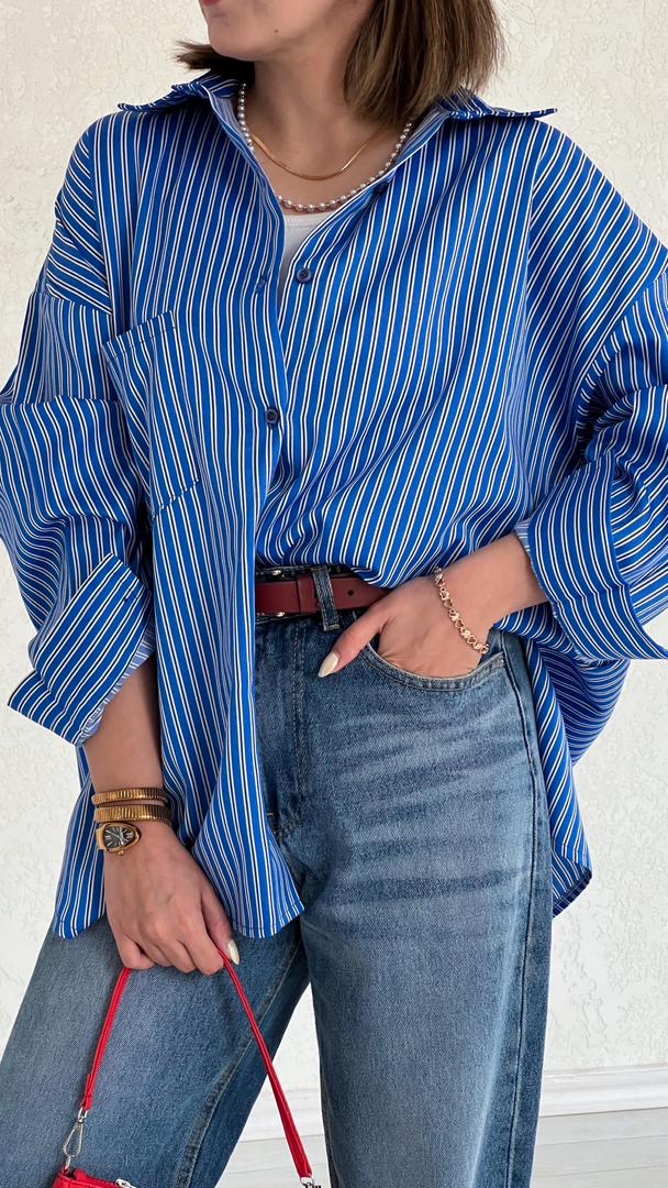 شومیز راه راه آبی کاربنی