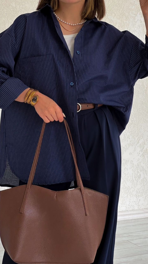 شومیز راه راه سرمه ای