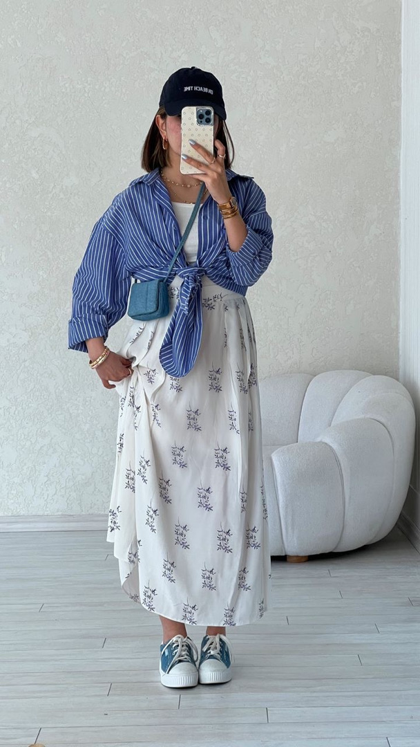 شومیز راه راه آبی خط درشت