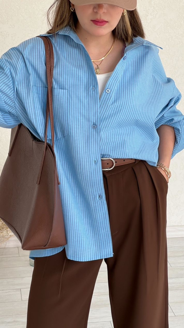 شومیز راه راه آبی خط مشکی