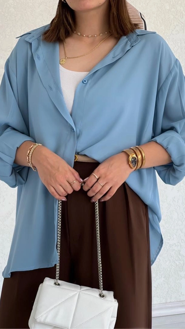 شومیز حریر آبی اطلسی