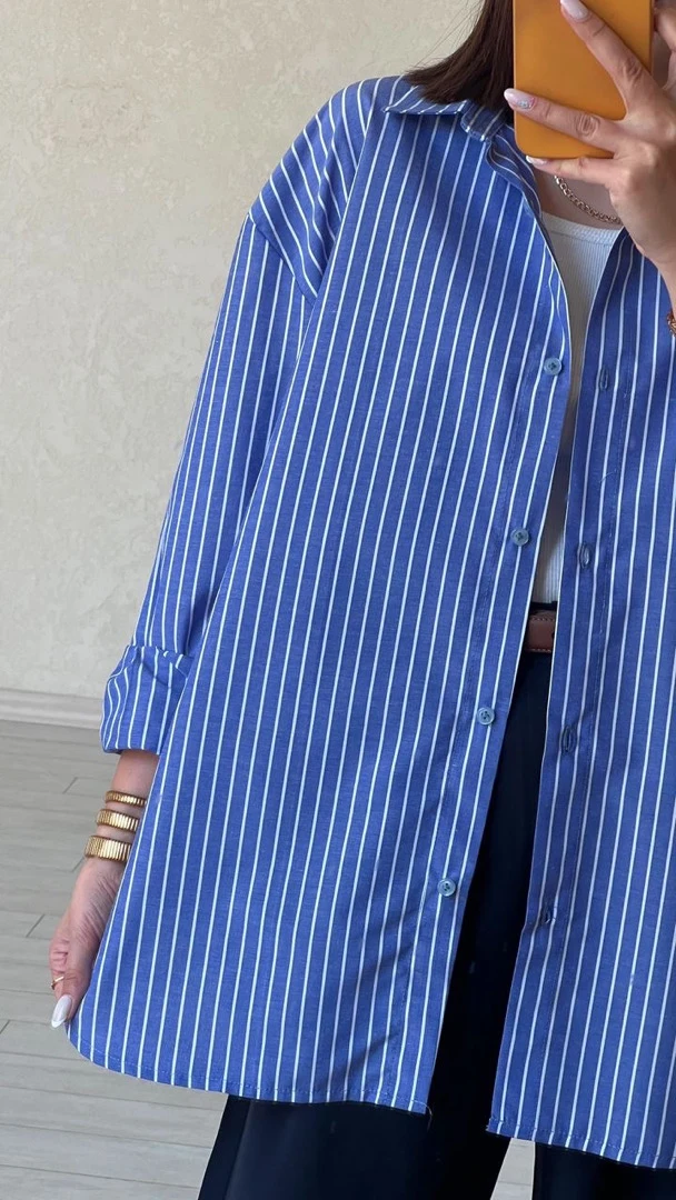 شومیز راه راه آبی درشت تیره