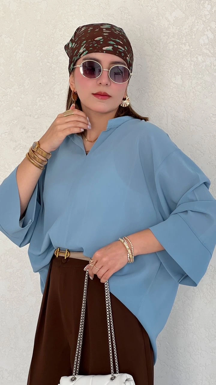 شومیز حریر آبی اقیانوسی قاصدک