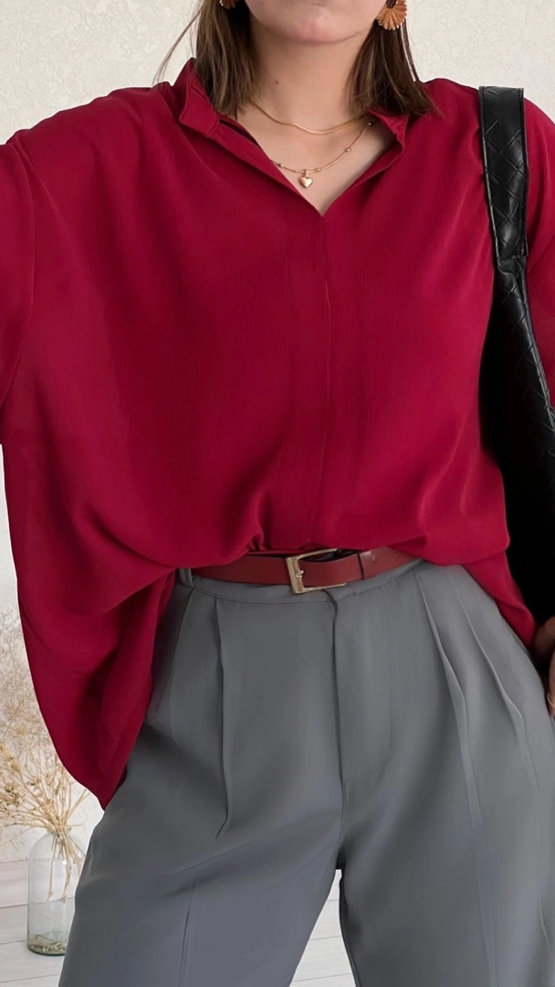 شومیز حریر زرشکی قاصدک