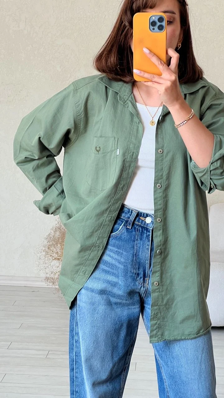 شومیز کتان ساده سبز