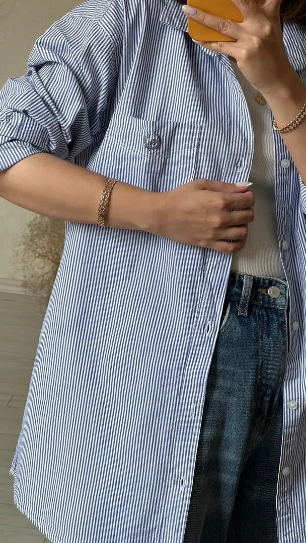 شومیز پلاس راه راه آبی تیره