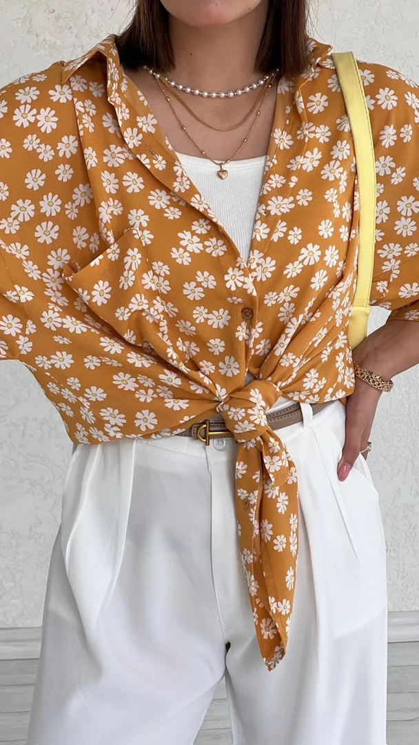 شومیز گل بابونه خردلی