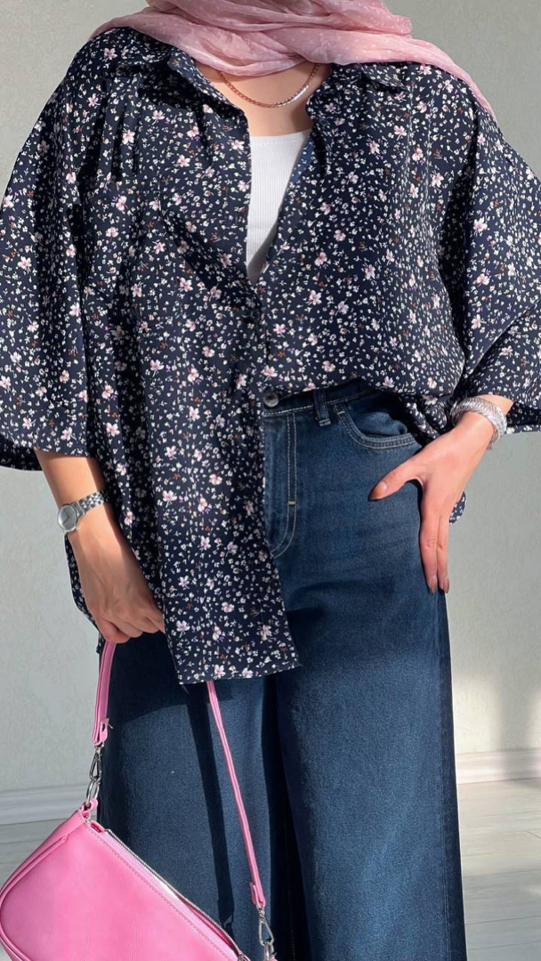 شومیز گل سرمه ای ریز