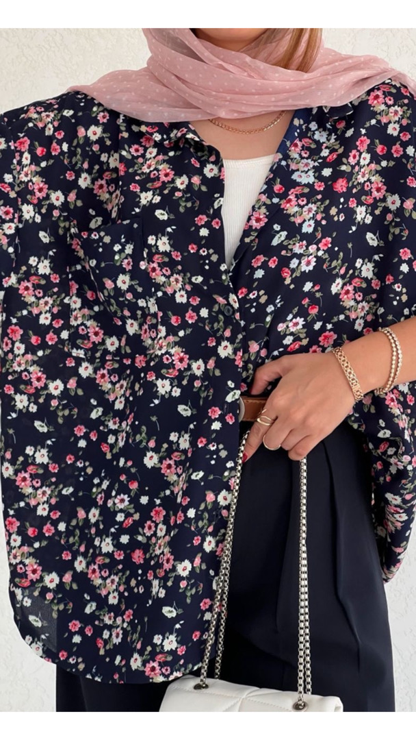 شومیز گل سرمه ای درشت