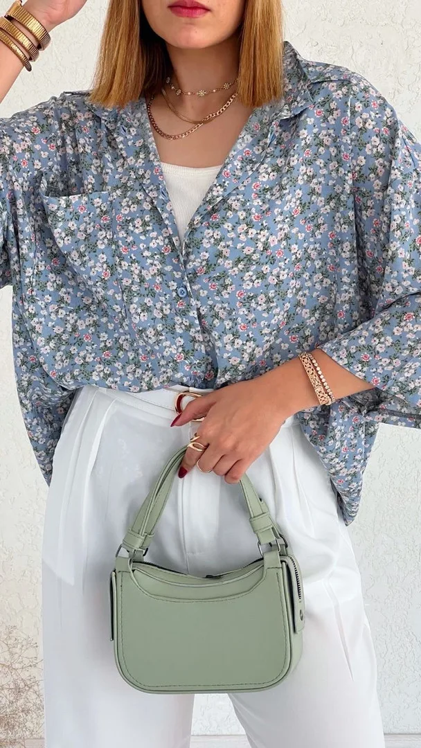 شومیز گل آبی