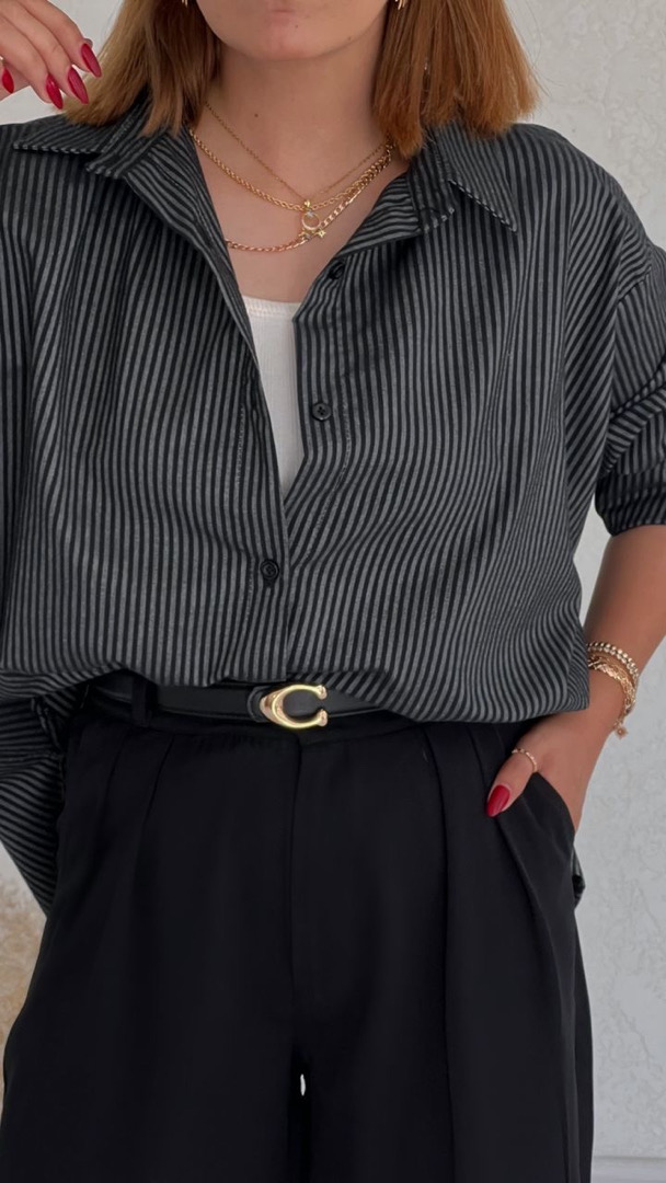 شومیز پنبه طوسی مشکی