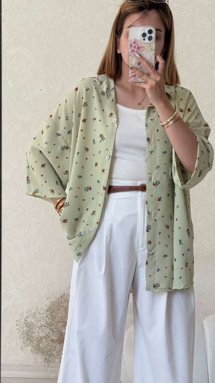 شومیز گل سبز ریز