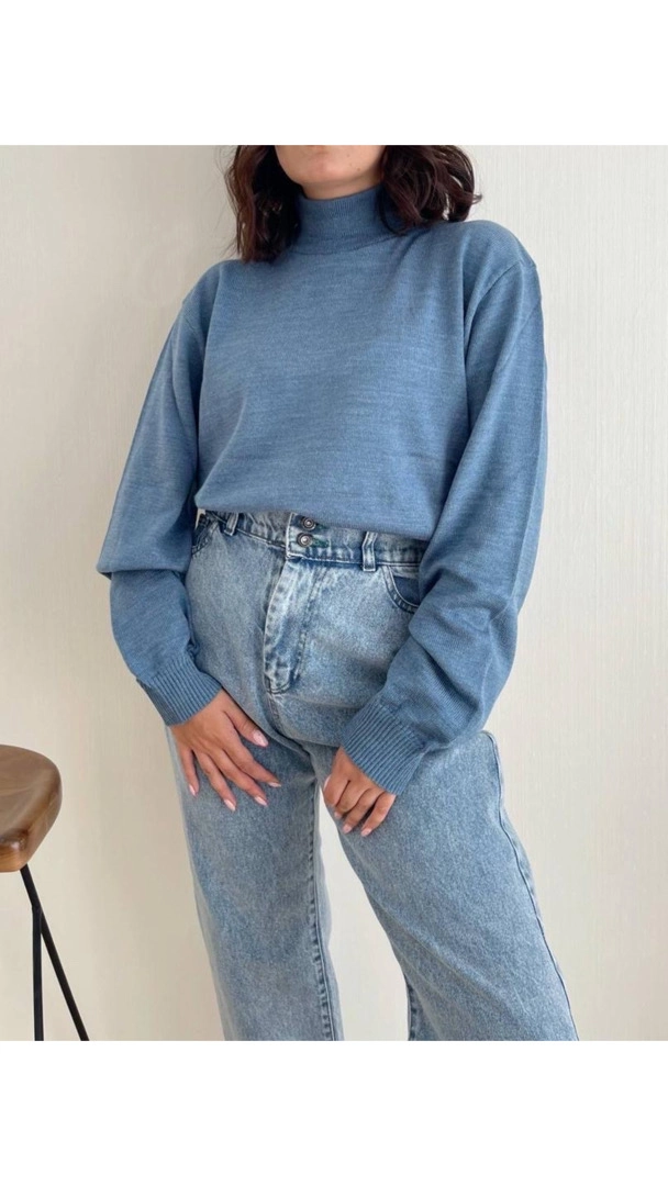 یقه اسکی ساده آبی آسمانی