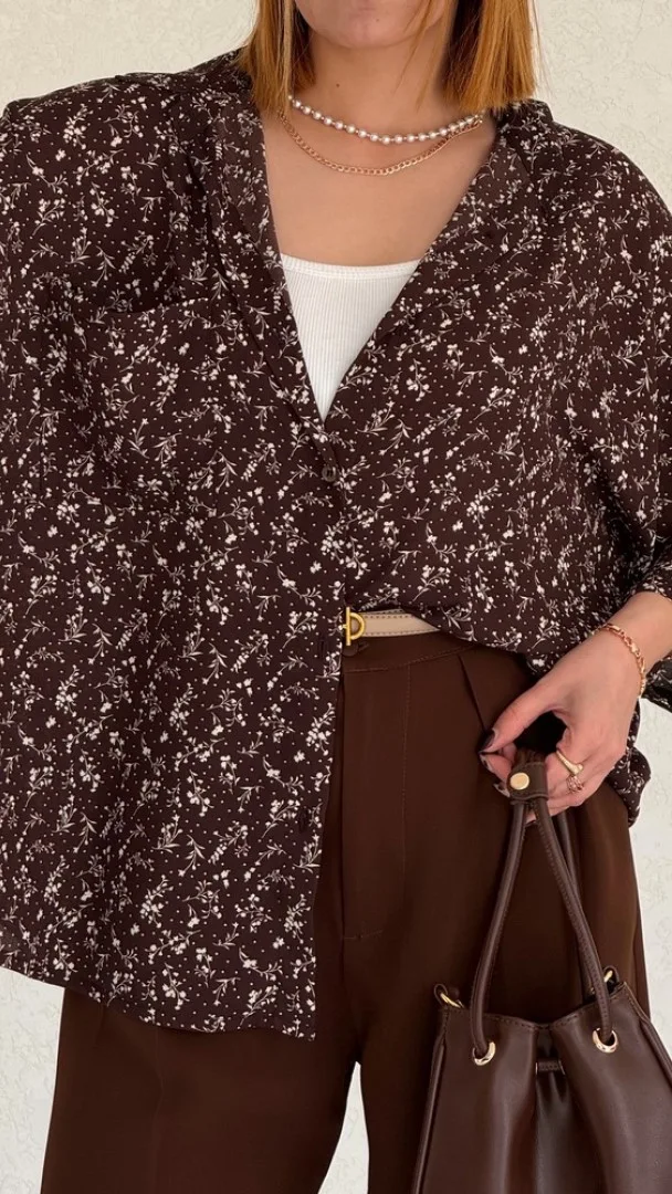 شومیز بهار طرح گل اسپرسو