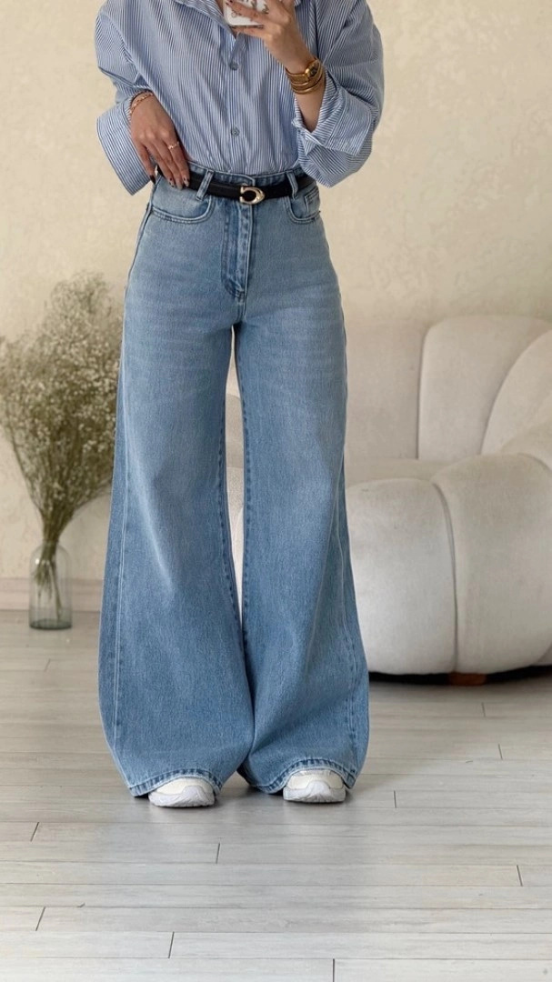 شلوار فول بگ آبی یخی