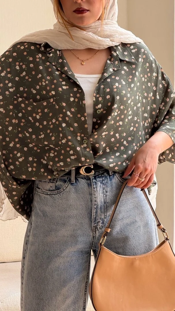 شومیز بهار طرح گل زیتون