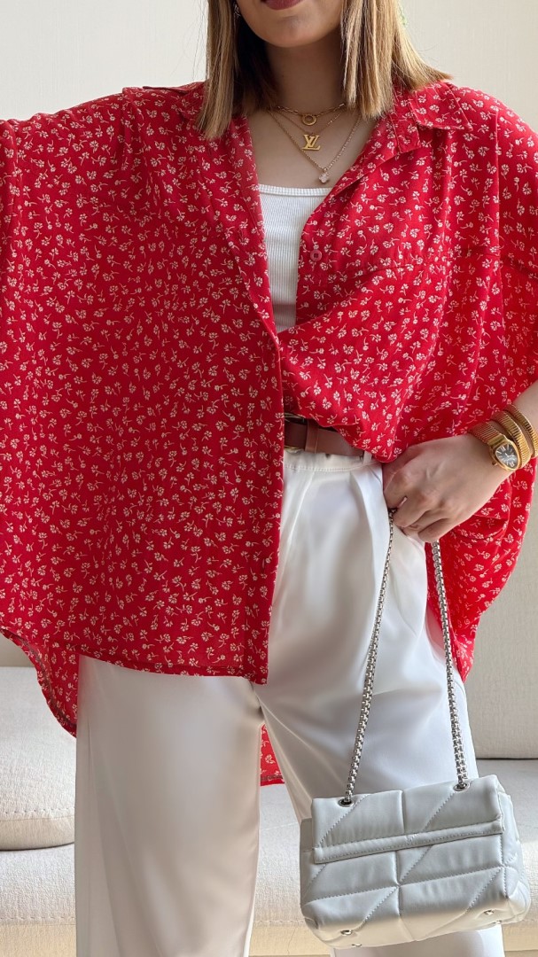 شومیز مهر گل قرمز