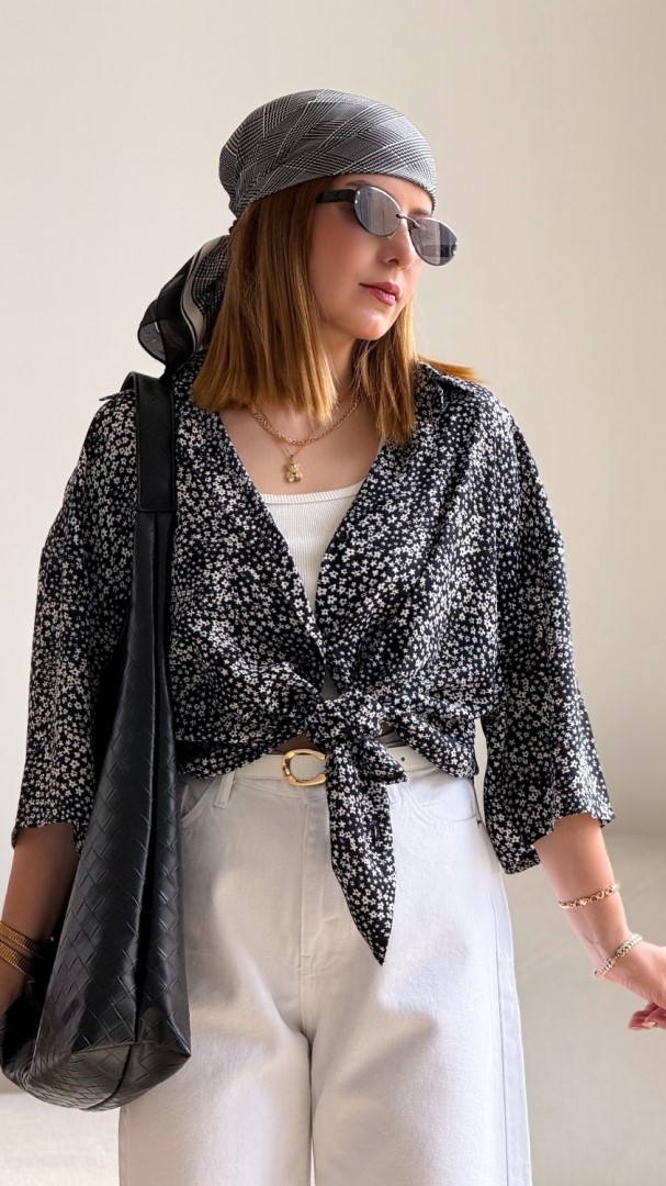 شومیز گل ستاره مشکی