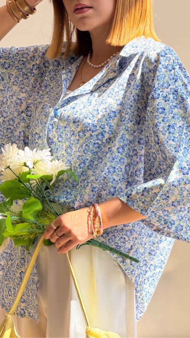 شومیز نگین گل شبدر آبی